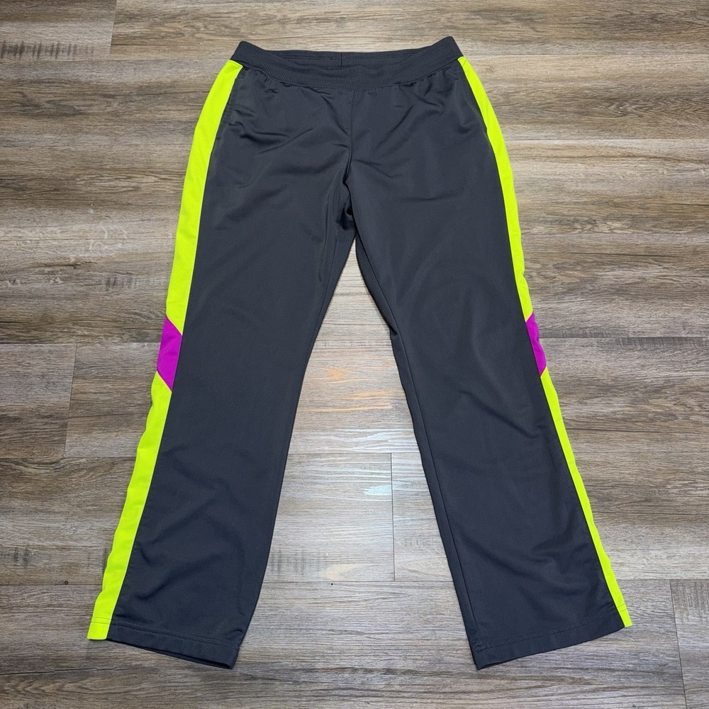 BCG Athletic Track Pants Womens Large Bold Neon Yellow Magenta Side Stripes